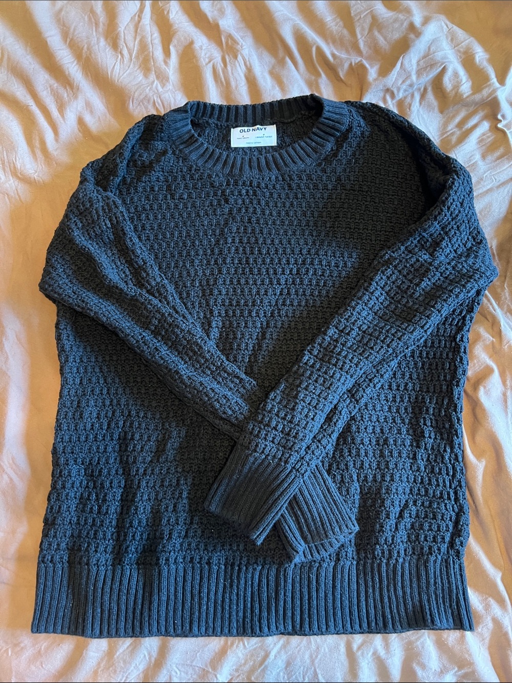 Old Navy Black Waffle-Knit Crewneck Sweater